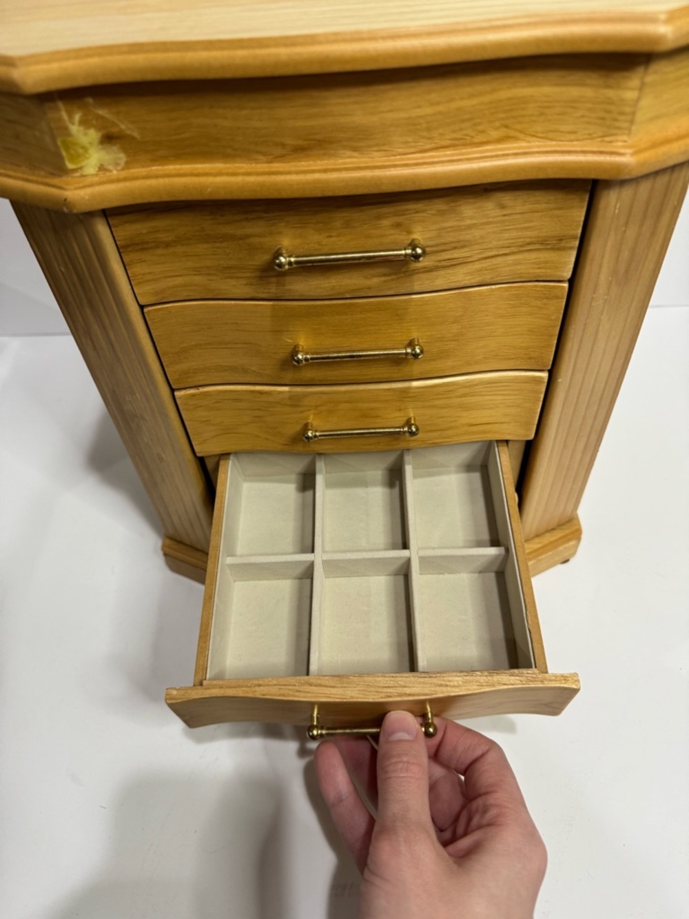 Vintage Standing Oak Wood Jewelry Box Armoire - Picture 12 of 13